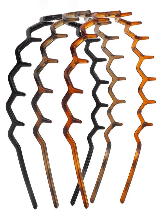 FASOTY Set of 3 Zig Zag Headbands Plastic Hair Bands Men Women Headbands Non Slip Sharks Tooth Hair Comb Headband 90s Wavy Headband with Teeth Black Brown Amber - Image 1